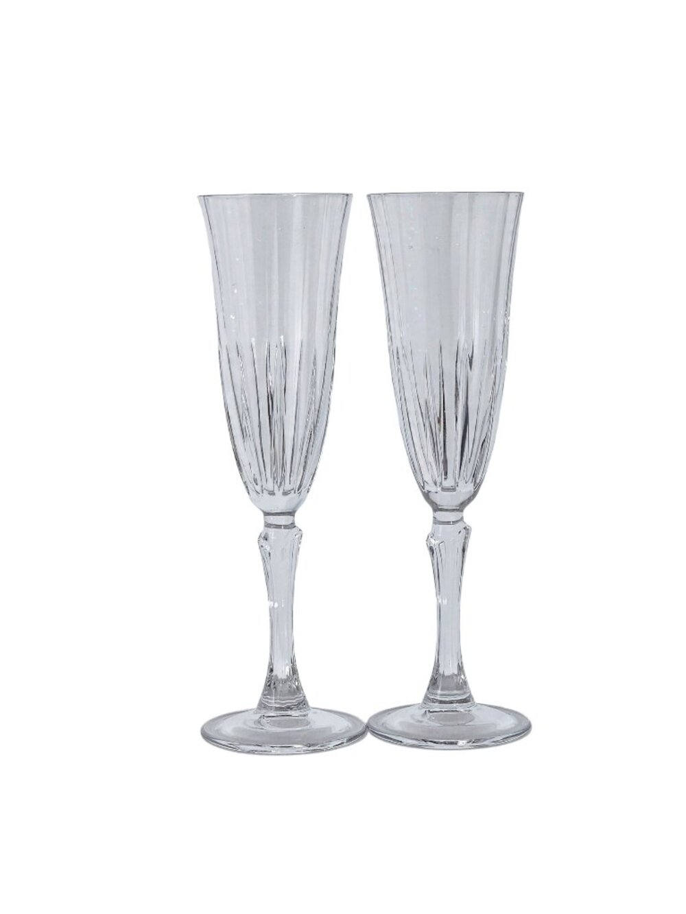 2 RCR Recital Champagne Glasses 9" Royal Crystal Rock flutes cut glass glam vtg